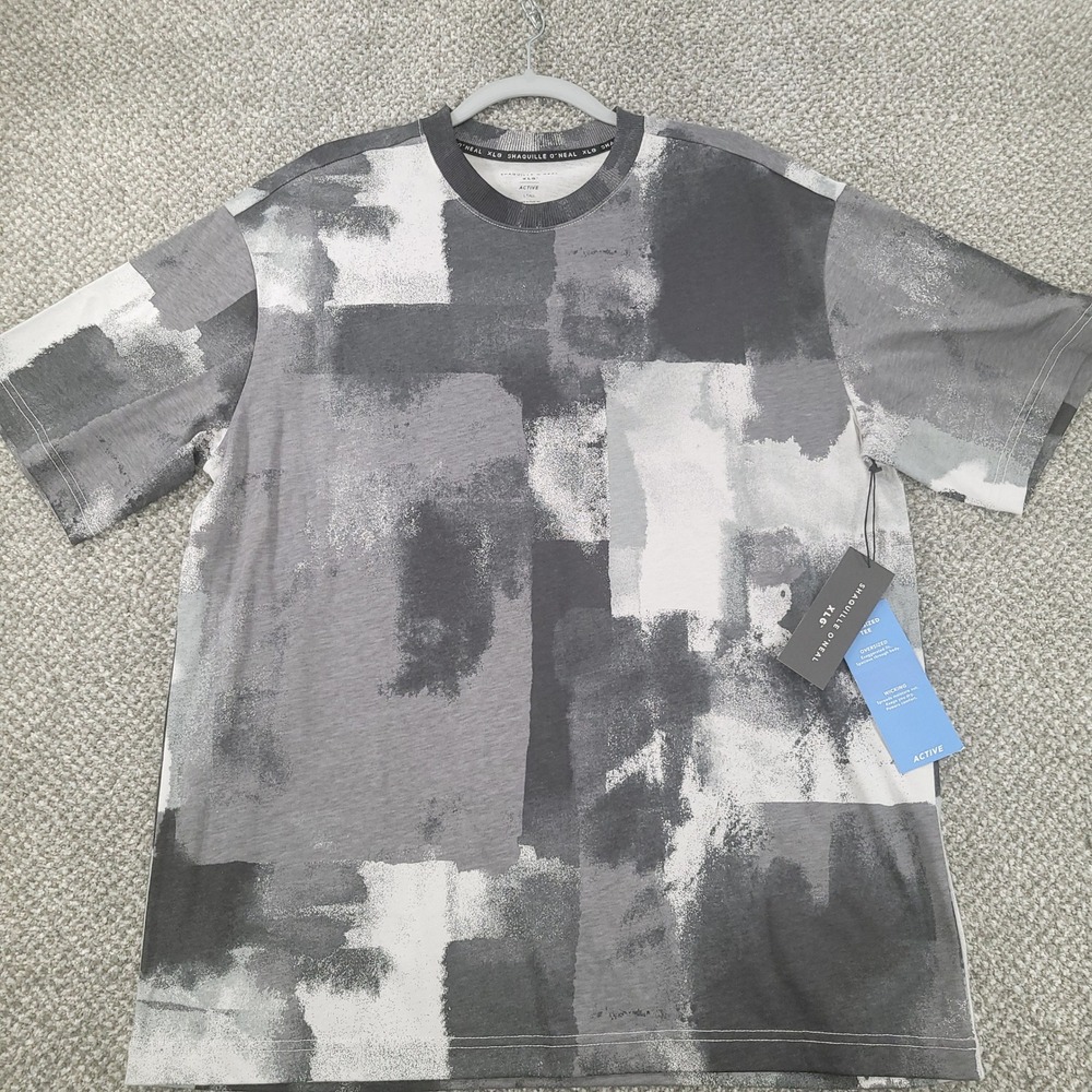 Shaquille O'Neal XLG Active Mens LT Tall Oversized Tee Grey Abstract Print NWT